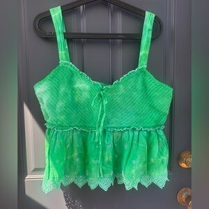 AEO Vibrant tie dye Green Cami with Lace